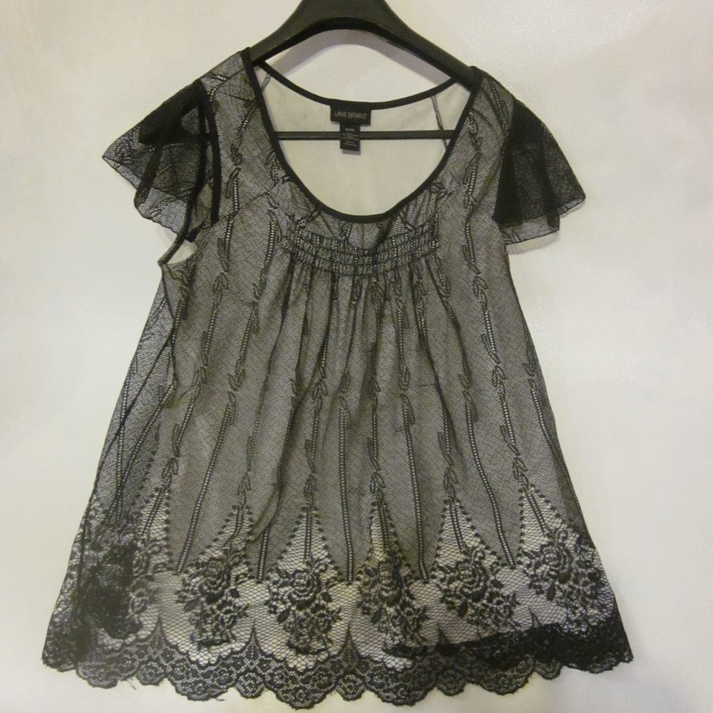 Lane Bryant Black Lace Overlay Short Sleeved Top